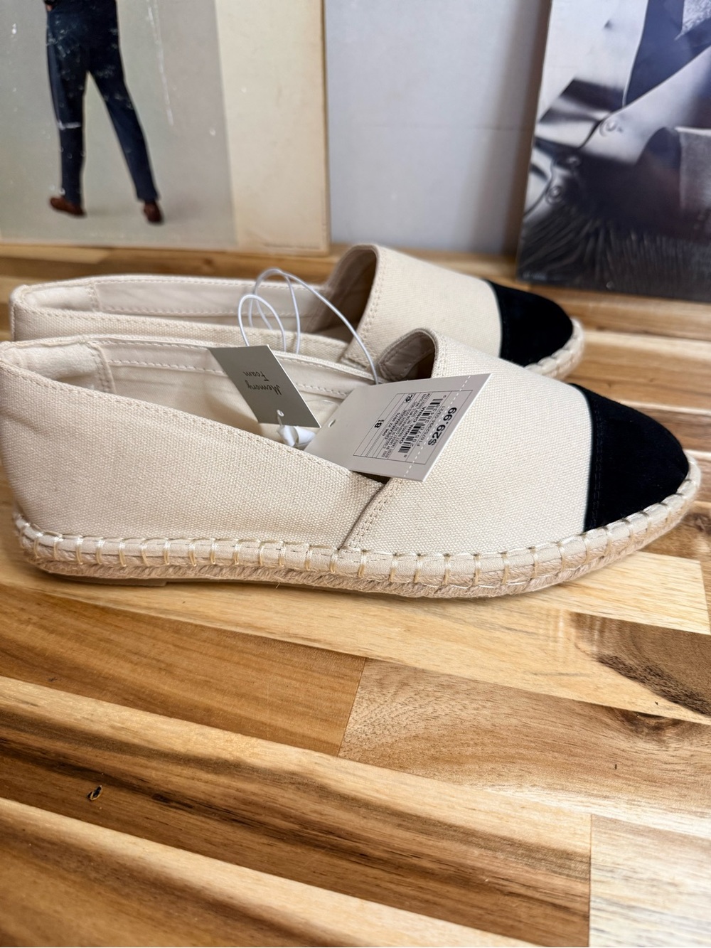 NWT a new day Cream Canvas Espadrilles Black Toe Cap casual beach resort travel - Picture 5 of 5